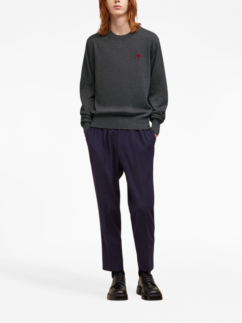 AMI pull en laine à logo brodé gris chiné - Lothaire