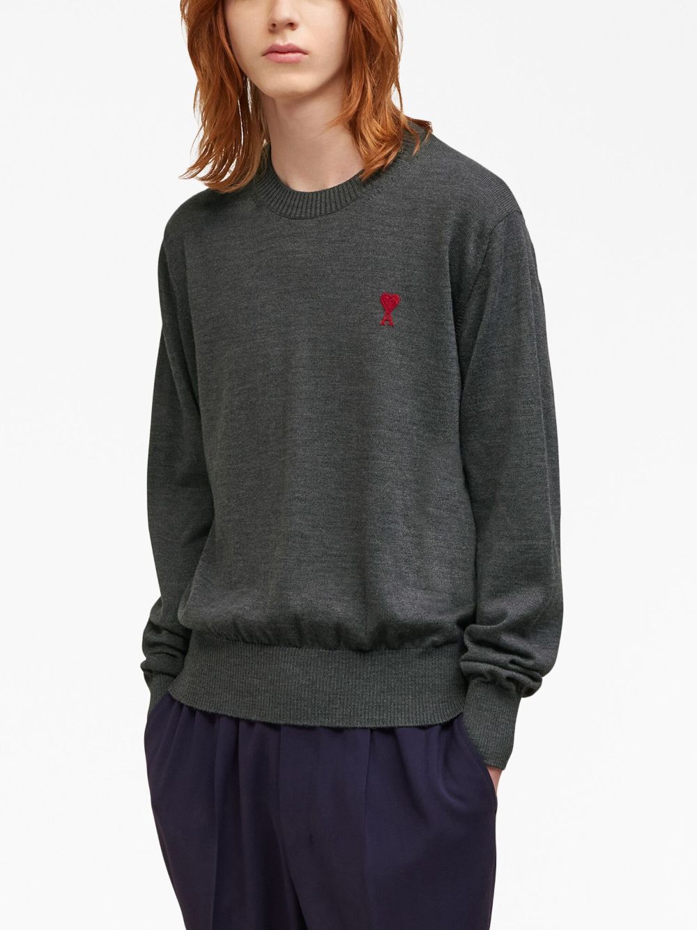 AMI pull en laine à logo brodé gris chiné - Lothaire
