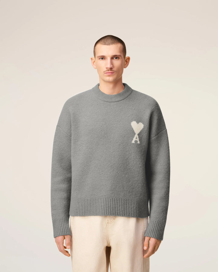 AMI - Pull gris col rond ami de cœur en alpaga - Lothaire