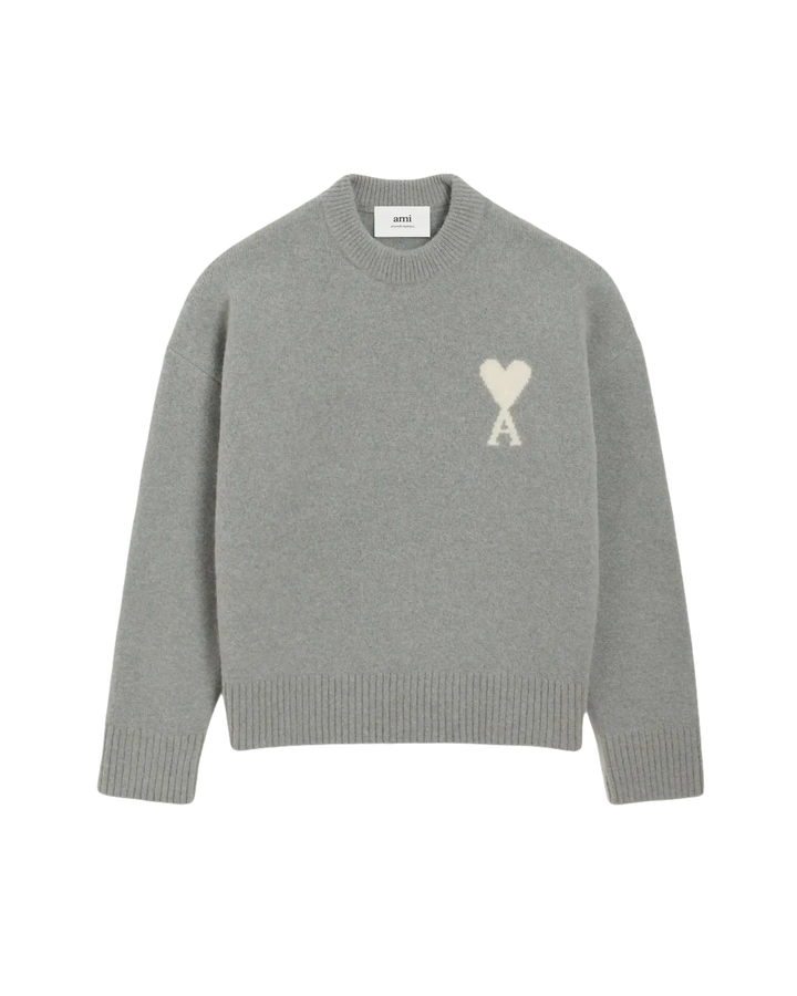 AMI - Pull gris col rond ami de cœur en alpaga - Lothaire