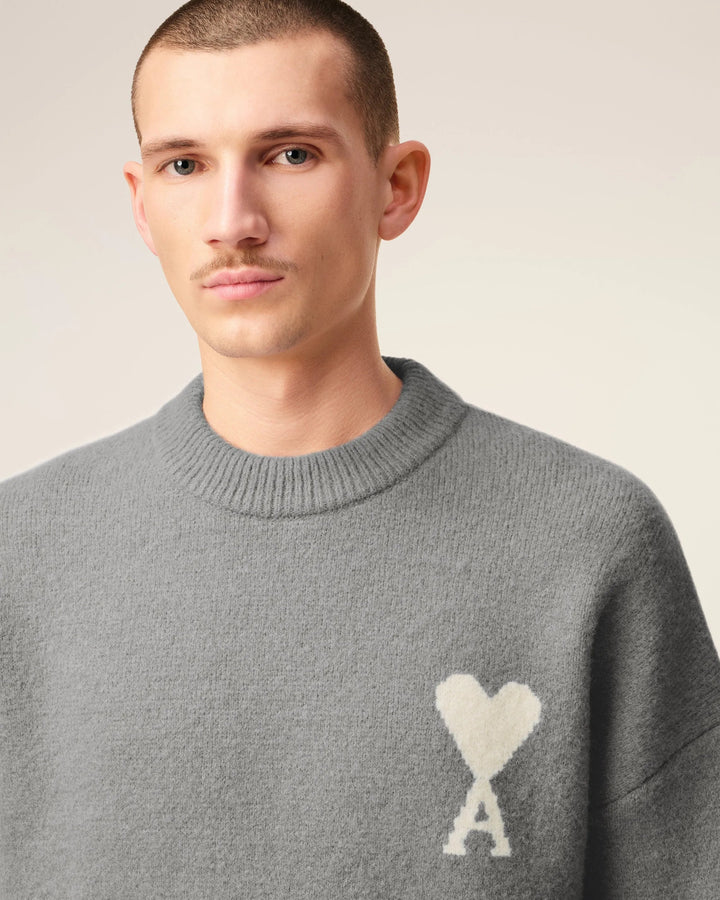 AMI - Pull gris col rond ami de cœur en alpaga - Lothaire