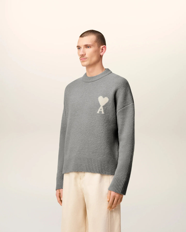 AMI - Pull gris col rond ami de cœur en alpaga - Lothaire