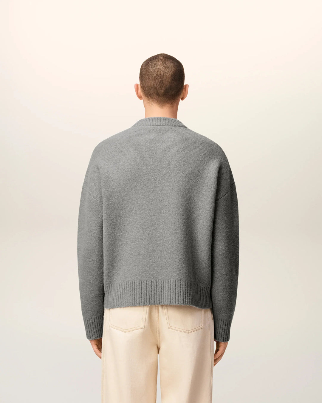 AMI - Pull gris col rond ami de cœur en alpaga - Lothaire