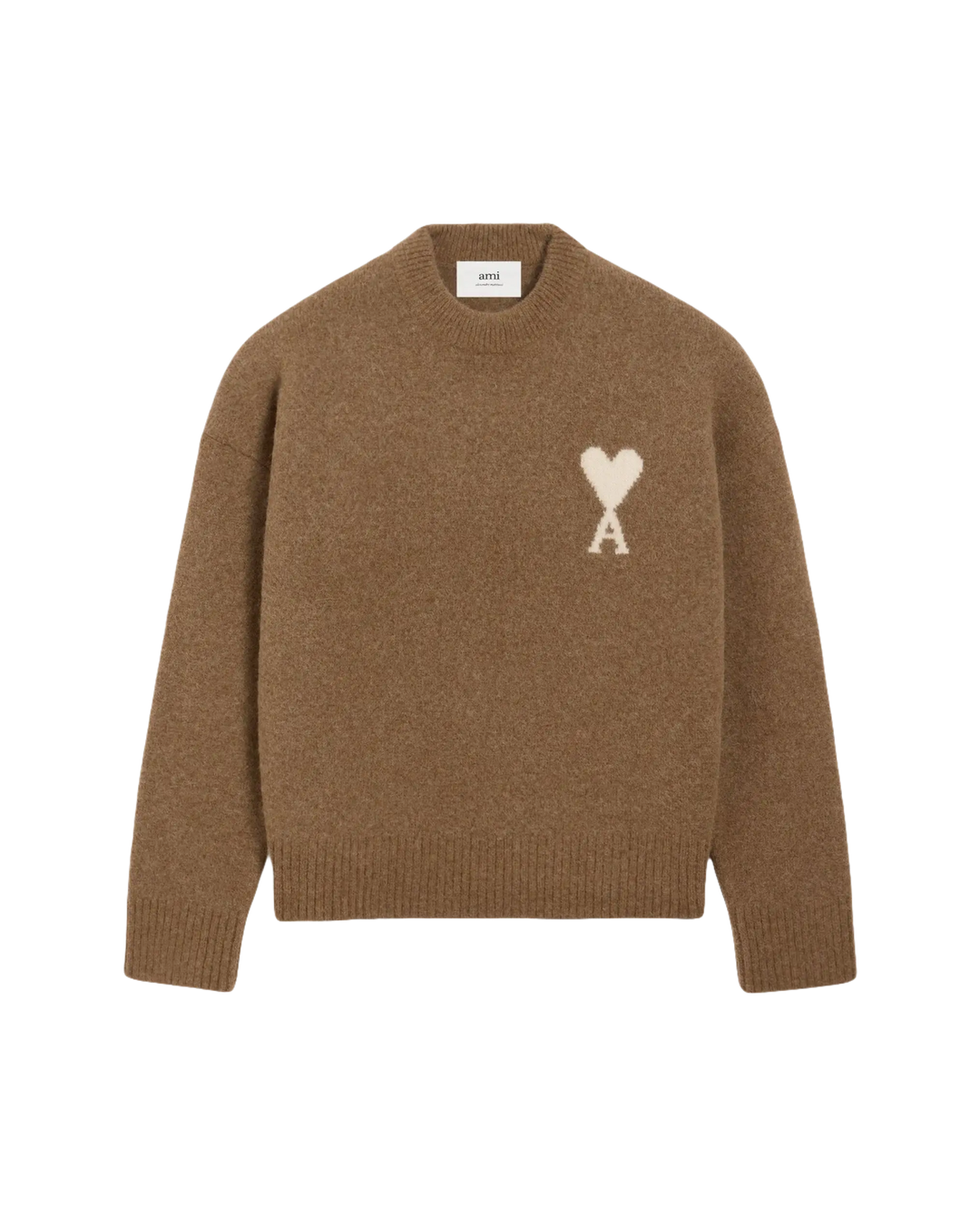 AMI - Pull marron col rond ami de cœur en alpaga - Lothaire
