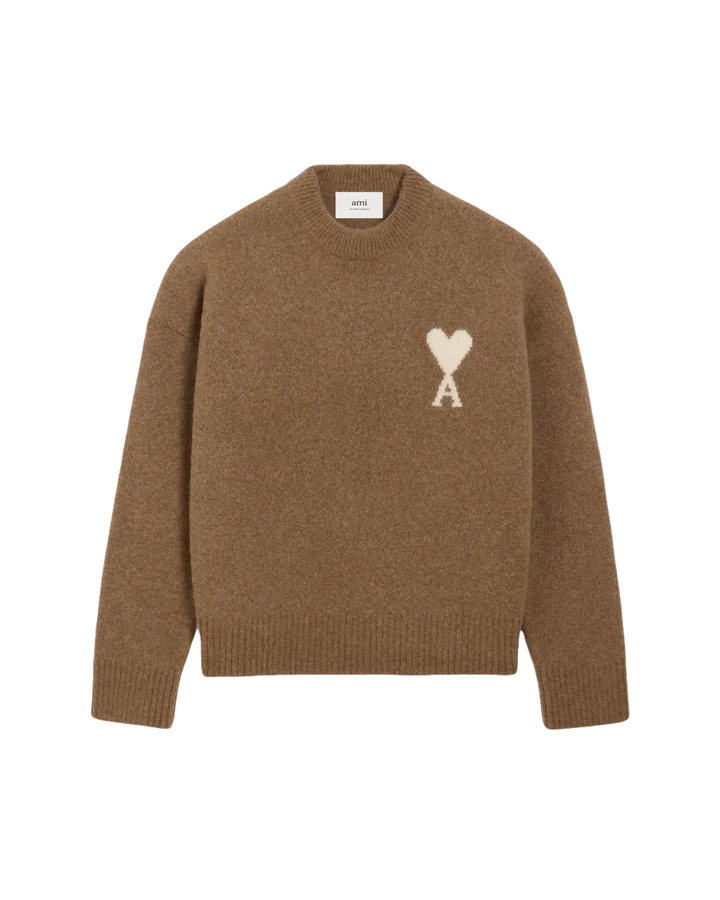 AMI - Pull marron col rond ami de cœur en alpaga - Lothaire