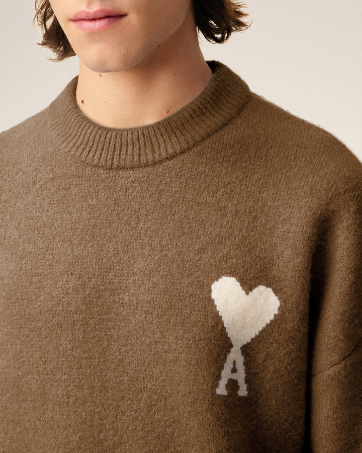 AMI - Pull marron col rond ami de cœur en alpaga - Lothaire