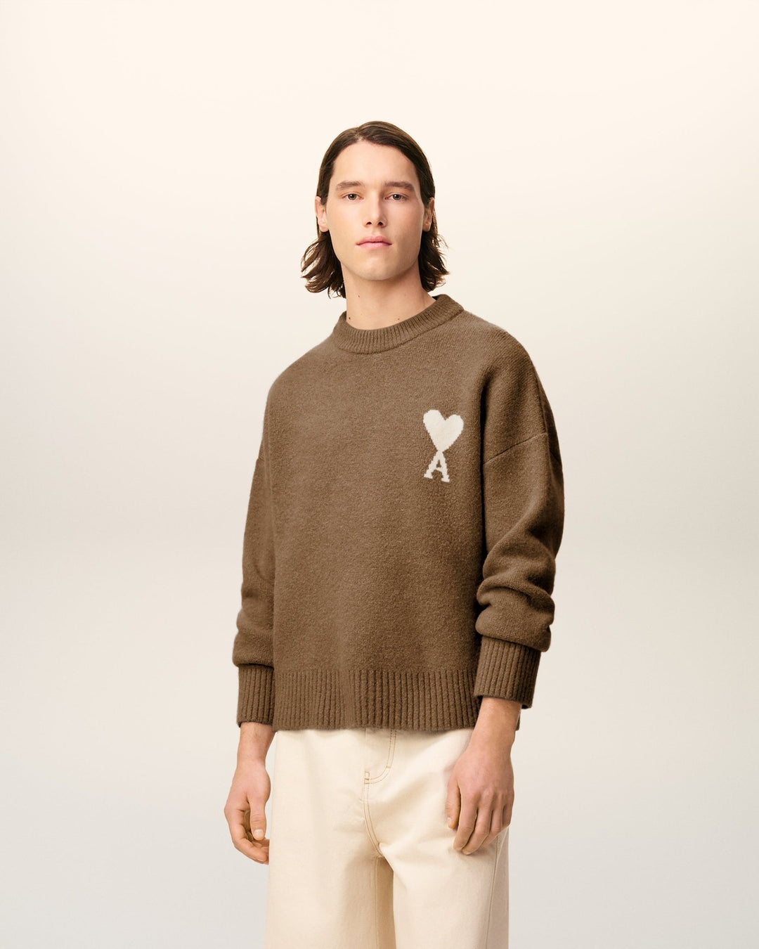 AMI - Pull marron col rond ami de cœur en alpaga - Lothaire