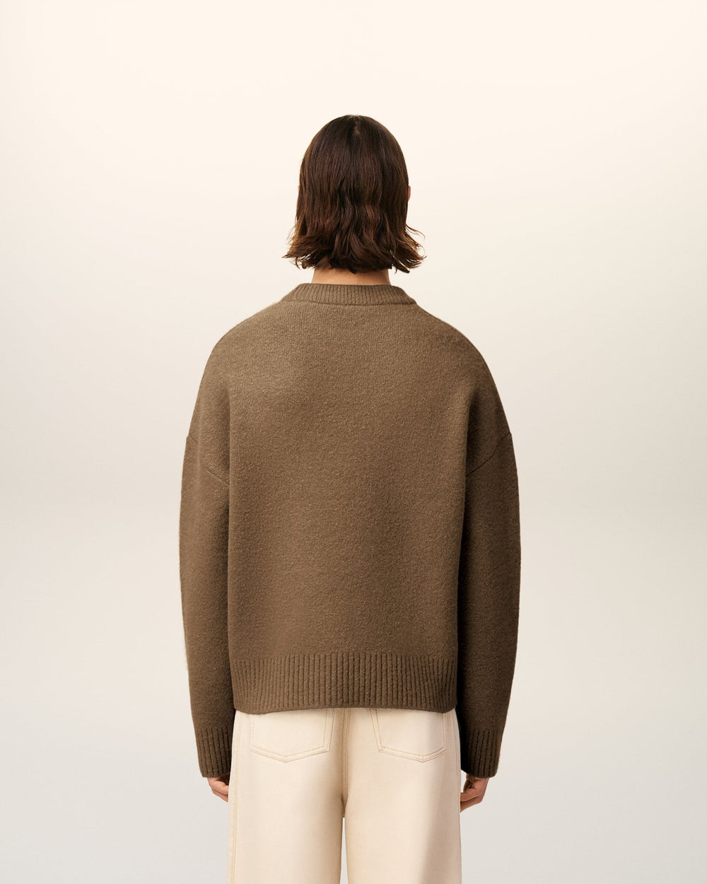 AMI - Pull marron col rond ami de cœur en alpaga - Lothaire
