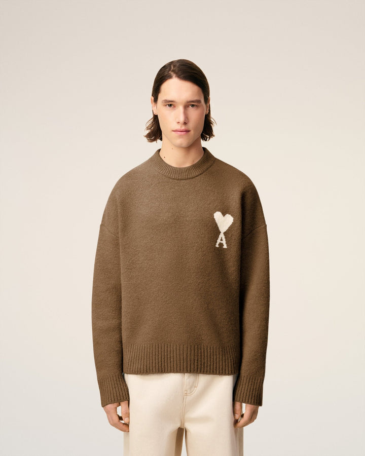 AMI - Pull marron col rond ami de cœur en alpaga - Lothaire