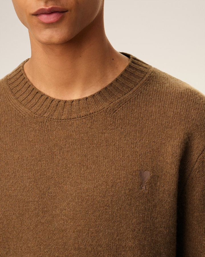 AMI - Pull marron col rond ami de cœur en cachemire - Lothaire