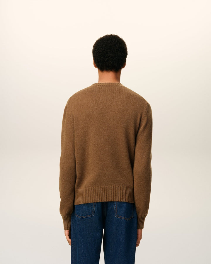 AMI - Pull marron col rond ami de cœur en cachemire - Lothaire