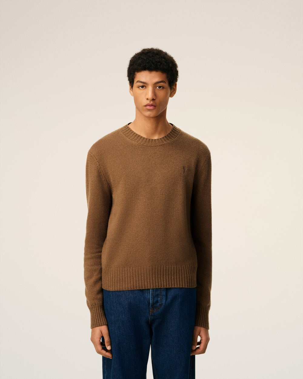 AMI - Pull marron col rond ami de cœur en cachemire - Lothaire
