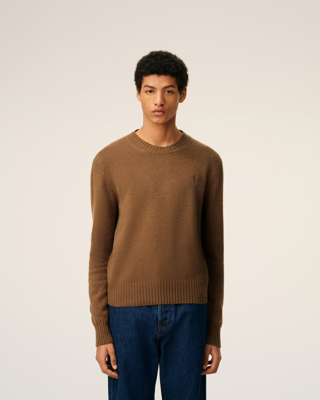 AMI - Pull marron col rond ami de cœur en cachemire - Lothaire