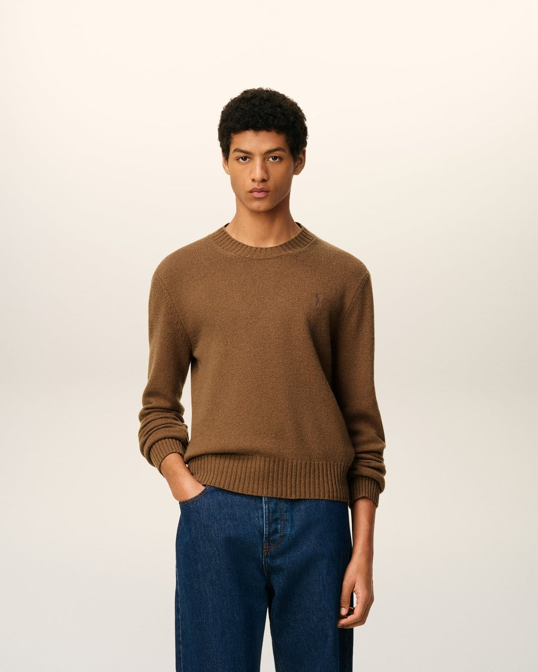 AMI - Pull marron col rond ami de cœur en cachemire - Lothaire