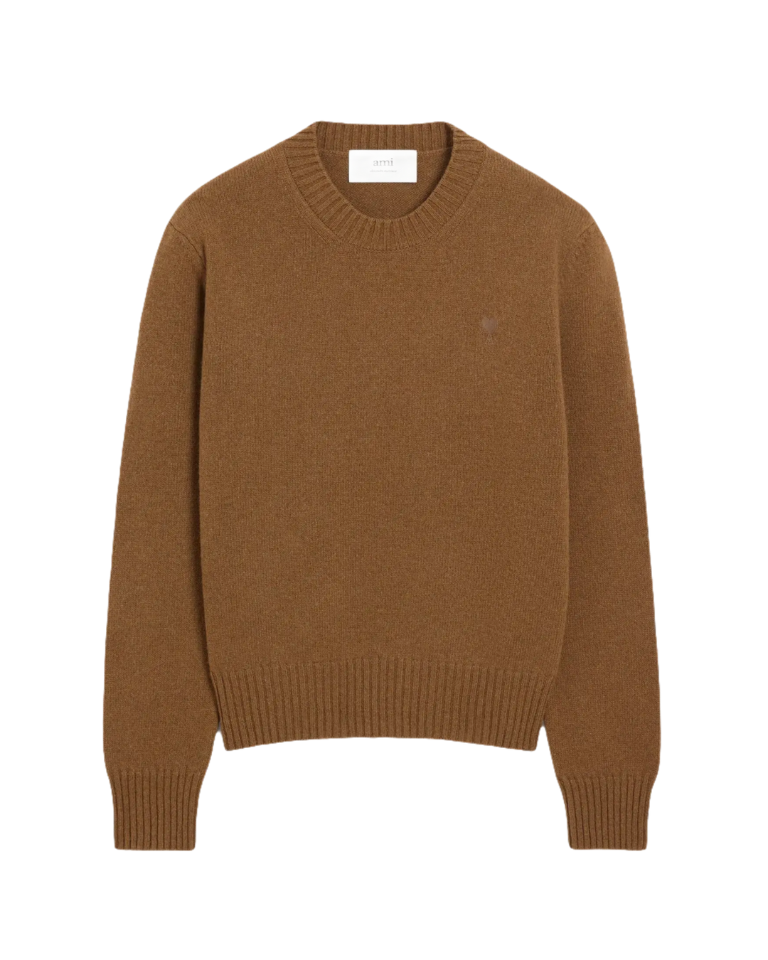 AMI - Pull marron col rond ami de cœur en cachemire - Lothaire