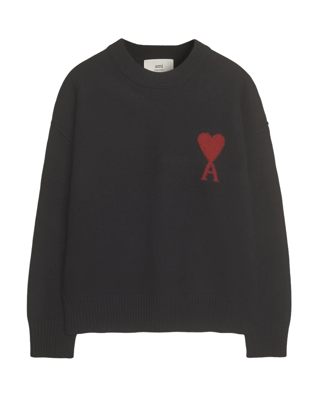 AMI - Pull Noir Col Rond Ami De Cœur En Laine - Lothaire