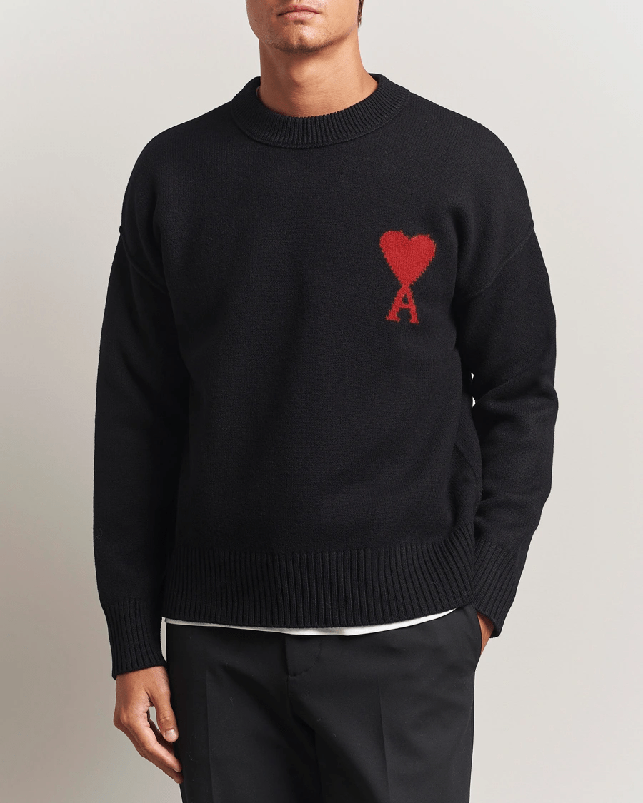 AMI - Pull Noir Col Rond Ami De Cœur En Laine - Lothaire