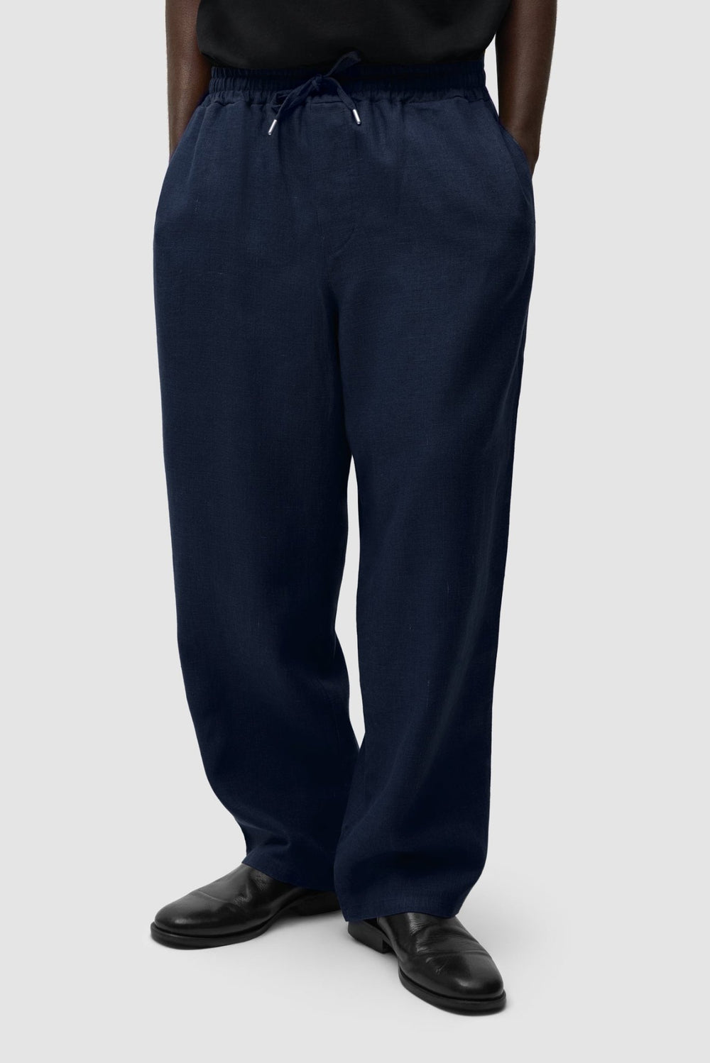 ARTE - Pantalon en lin à taille élastiquée Bleu marine - Lothaire