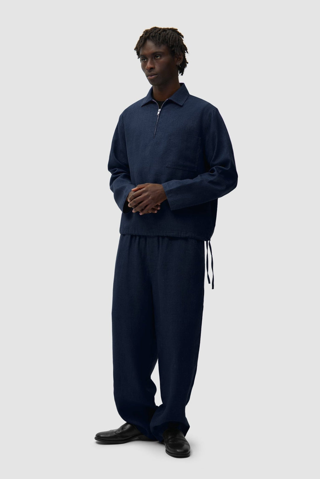 ARTE - Pantalon en lin à taille élastiquée Bleu marine - Lothaire