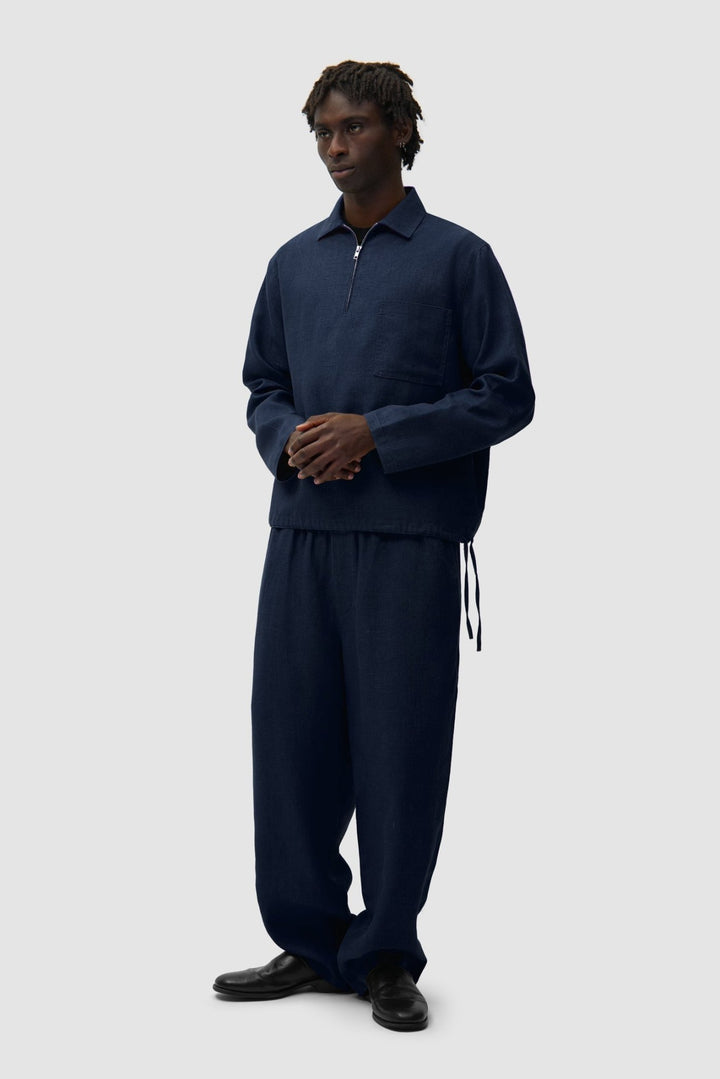 ARTE - Pantalon en lin à taille élastiquée Bleu marine - Lothaire
