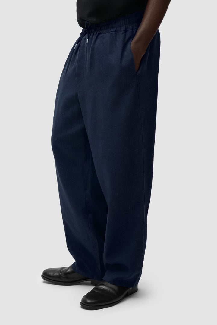 ARTE - Pantalon en lin à taille élastiquée Bleu marine - Lothaire