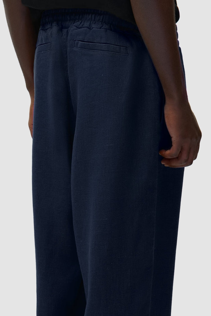 ARTE - Pantalon en lin à taille élastiquée Bleu marine - Lothaire