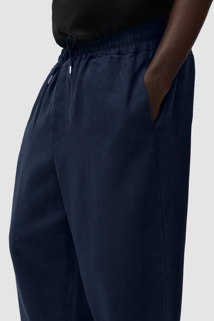 ARTE - Pantalon en lin à taille élastiquée Bleu marine - Lothaire