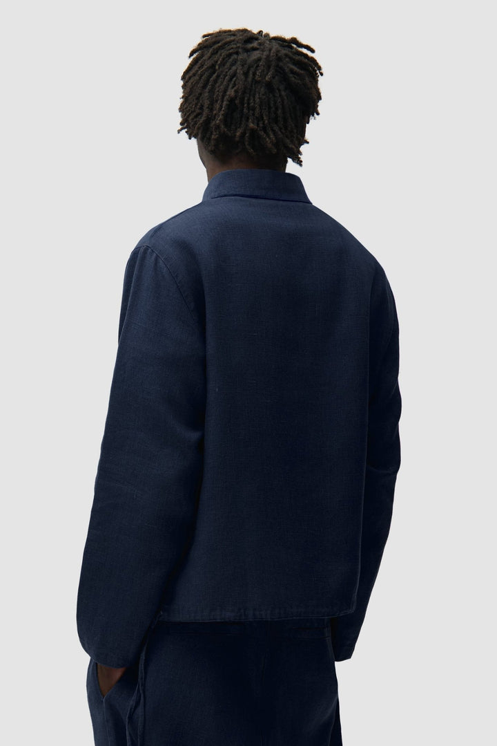 ARTE - Pull à fermeture éclair quart de longueur en lin Bleu marine - Lothaire