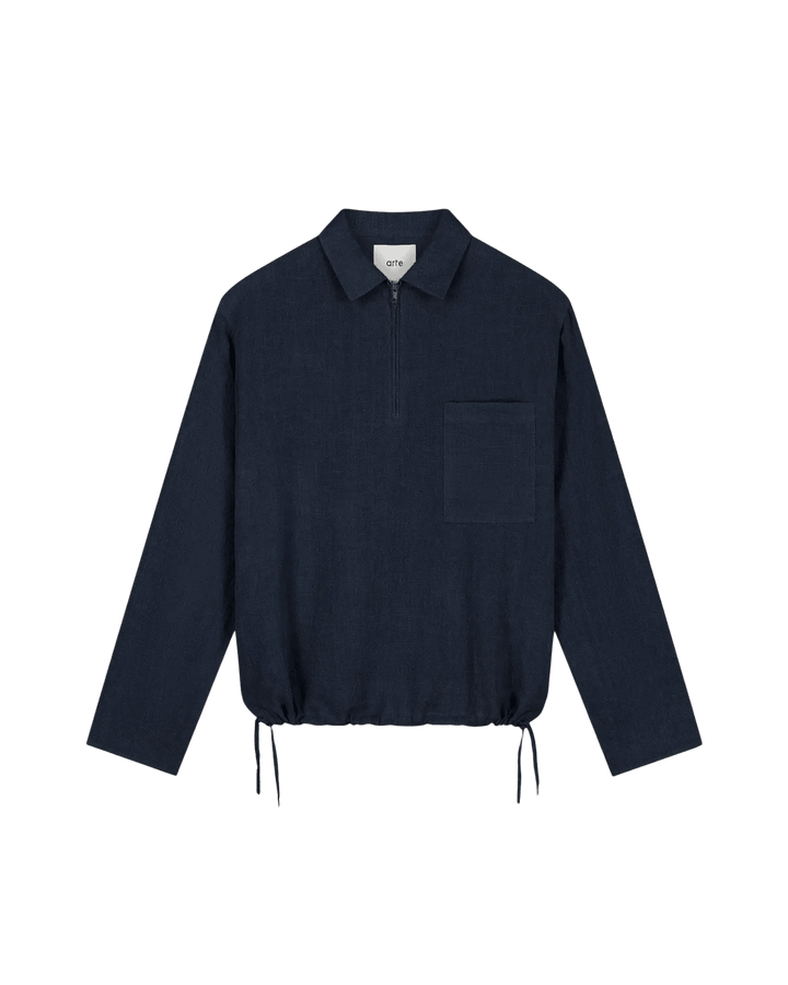 ARTE - Pull à fermeture éclair quart de longueur en lin Bleu marine - Lothaire