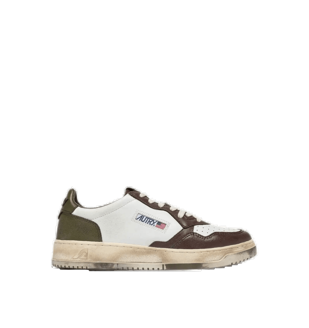 AUTRY - Basket basse Medalist Vintage cuir blanc / marron / kaki - Lothaire
