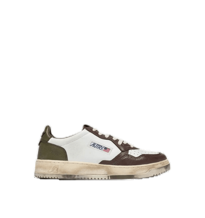 AUTRY - Basket basse Medalist Vintage cuir blanc / marron / kaki - Lothaire