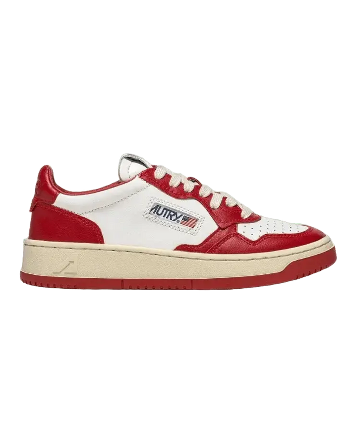 AUTRY - Baskets Basses Bicolores Medalist en cuir Blanc et Rouge – Lothaire
