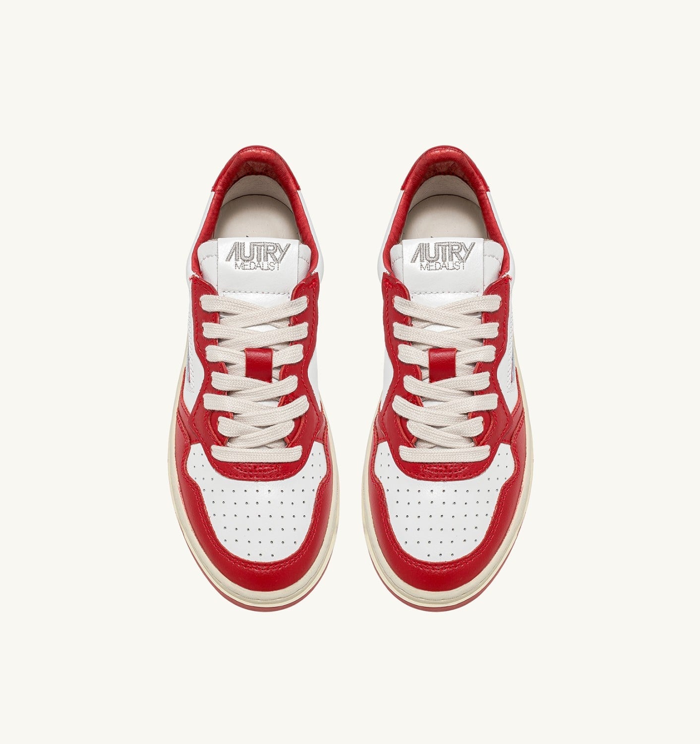 AUTRY - Baskets Basses Bicolores Medalist en cuir Blanc et Rouge – Lothaire
