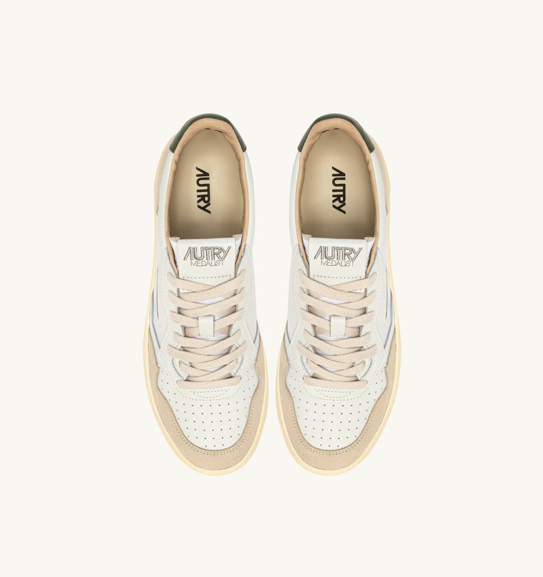 AUTRY - Baskets medalist low en cuir blanc et bronze green et daim beige - Lothaire