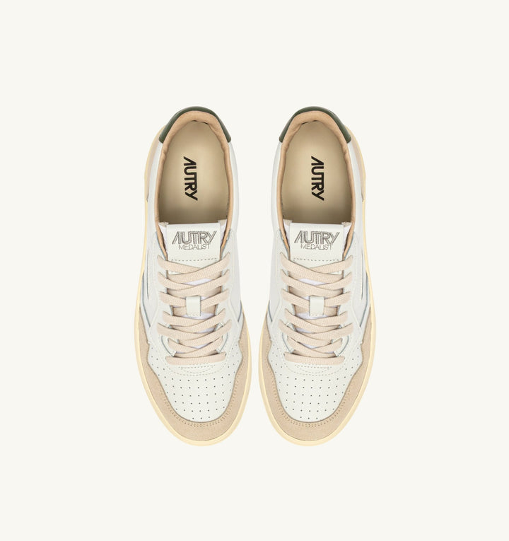 AUTRY - Baskets medalist low en cuir blanc et bronze green et daim beige - Lothaire