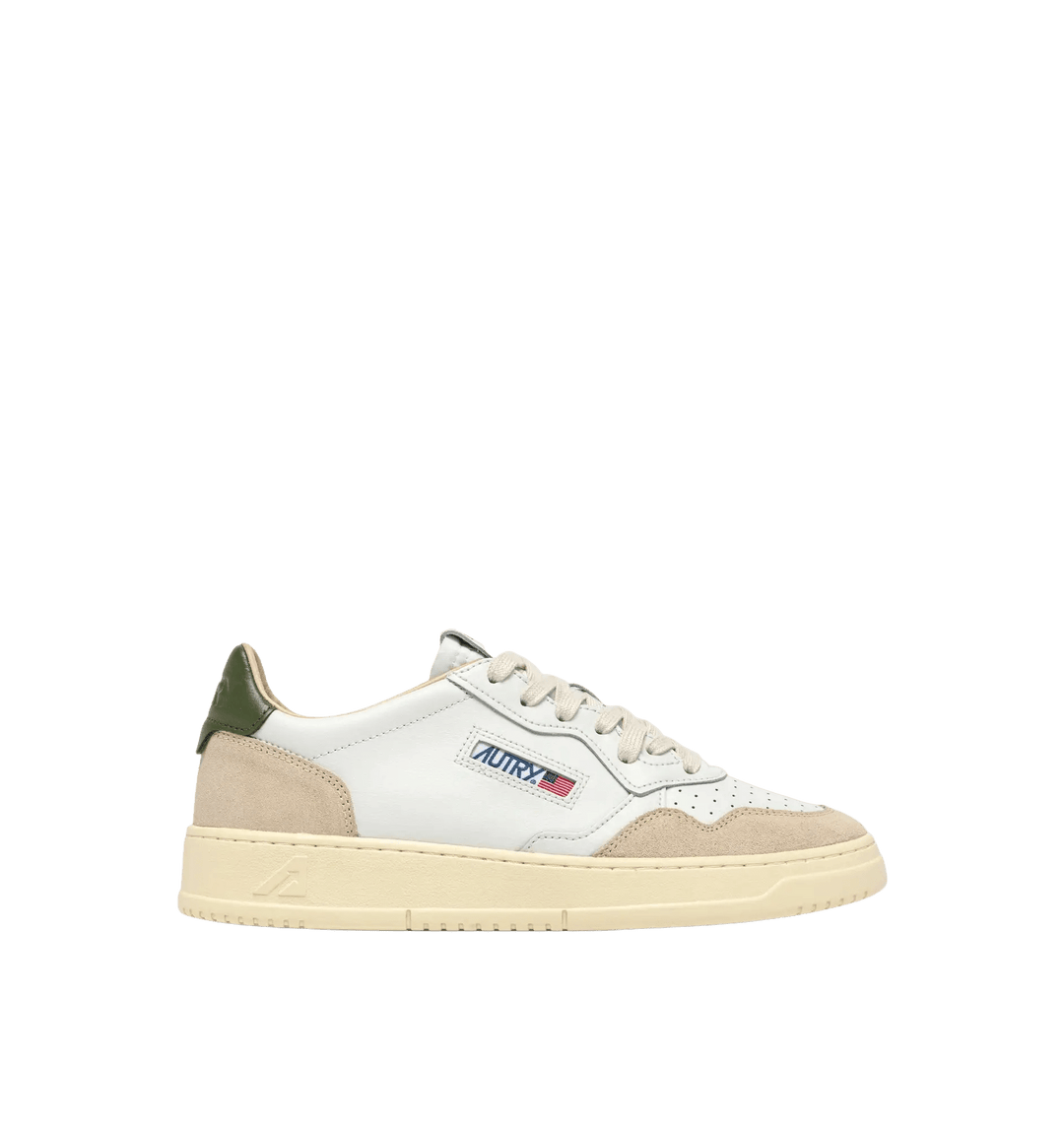 AUTRY - Baskets medalist low en cuir blanc et bronze green et daim beige - Lothaire