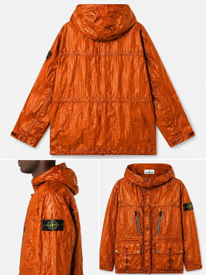 STONE ISLAND - Veste à Capuche Nylon Tela Orange Brûlé