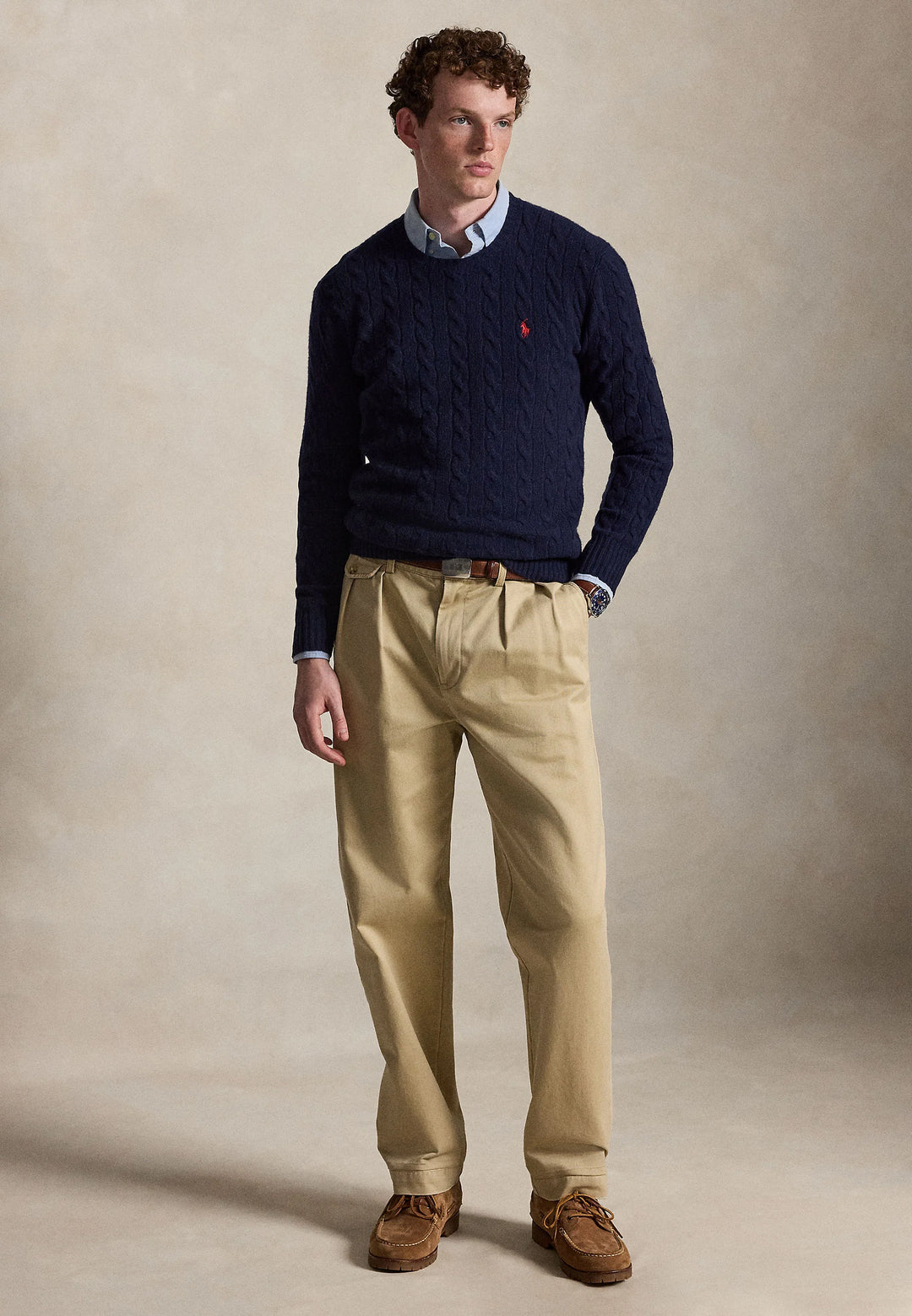 POLO RALPH LAUREN - Pull torsadé en laine et cachemire Bleu marine