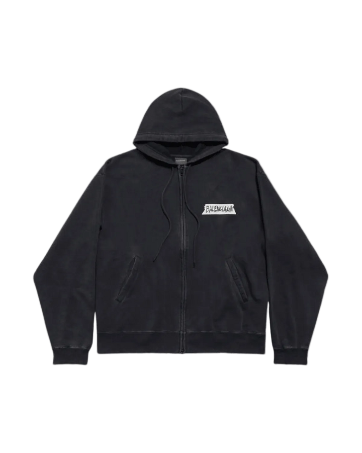 BALENCIAGA - Men's Masking Tape Oversized Zip - up Hoodie Noir - Lothaire