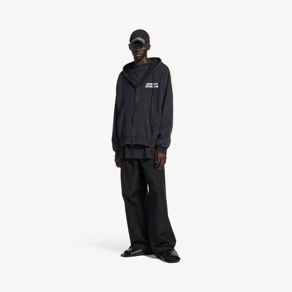 BALENCIAGA - Men's Masking Tape Oversized Zip - up Hoodie Noir - Lothaire