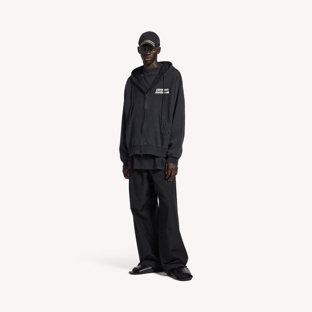 BALENCIAGA - Men's Masking Tape Oversized Zip - up Hoodie Noir - Lothaire