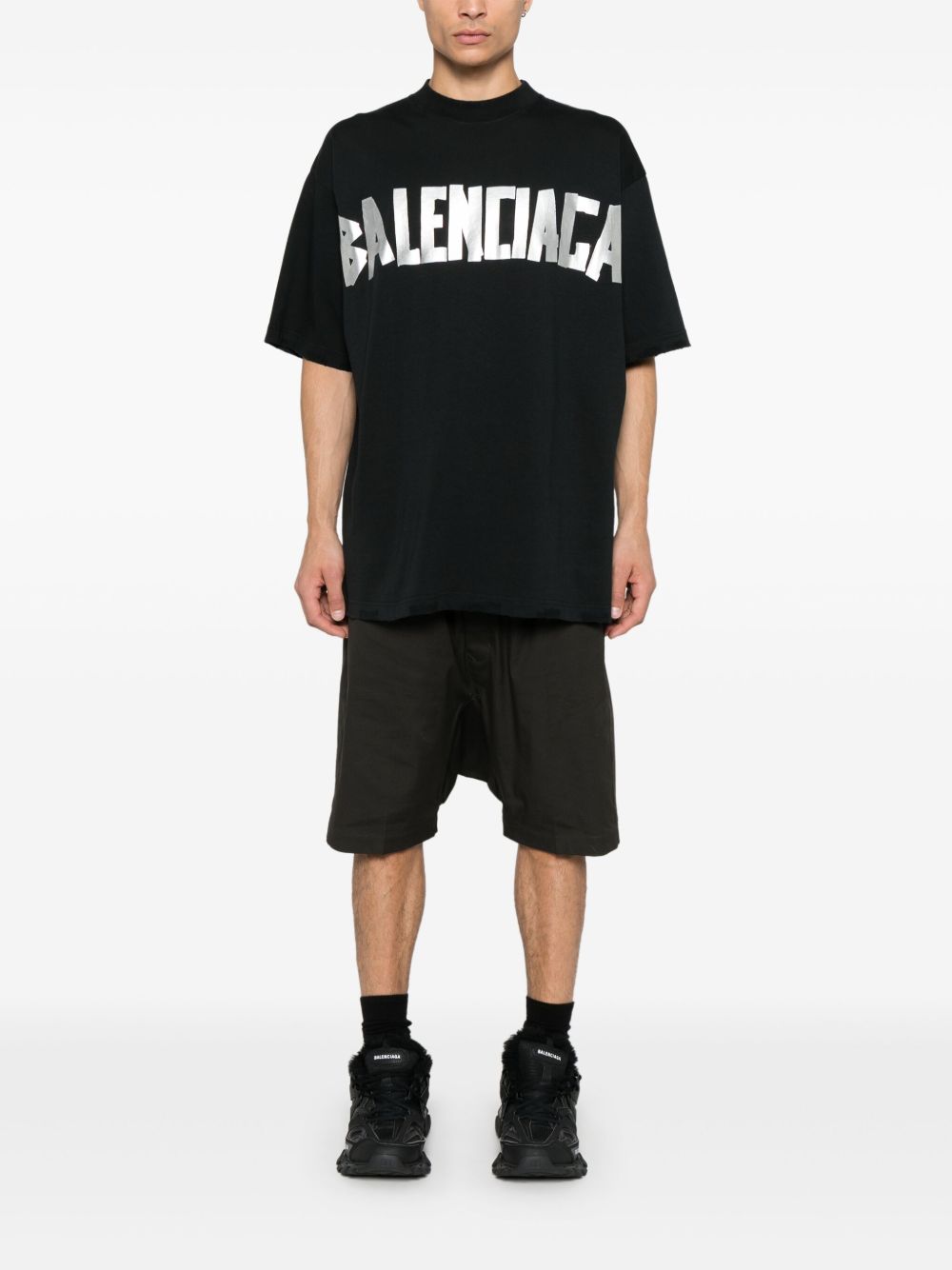 BALENCIAGA - t-shirt à bande logo noir et argent - Lothaire