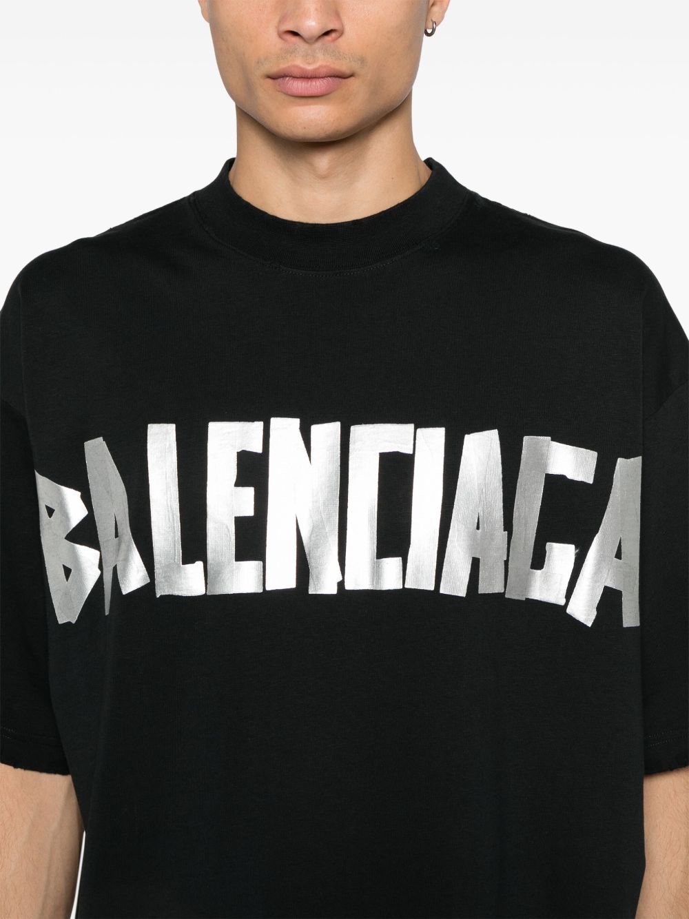 BALENCIAGA - t-shirt à bande logo noir et argent - Lothaire