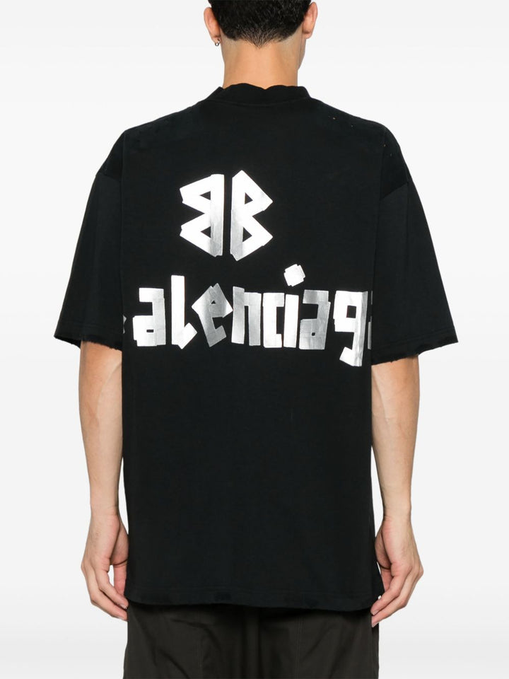 BALENCIAGA - t-shirt à bande logo noir et argent - Lothaire