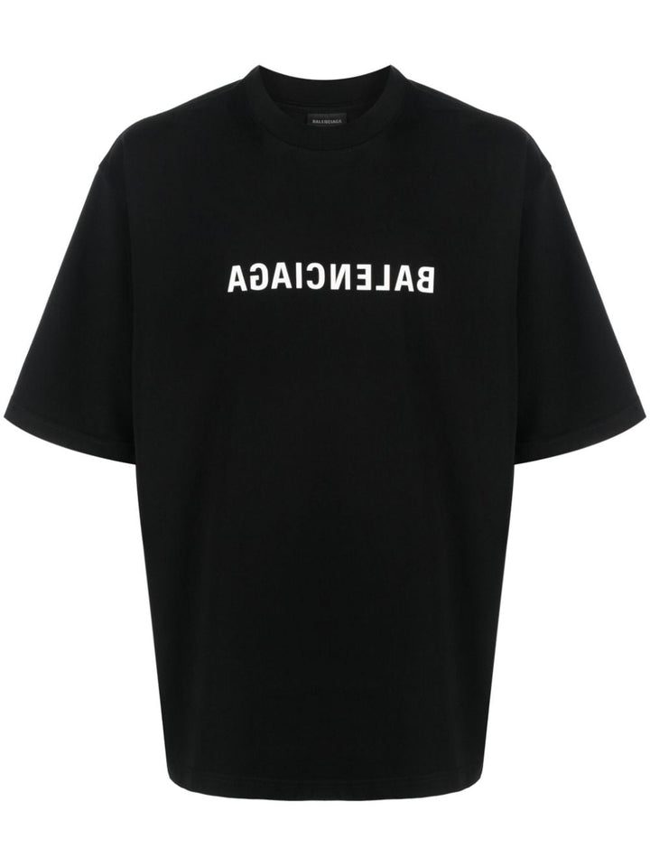 Balenciaga - T-shirt black en coton à logo imprimé - Lothaire
