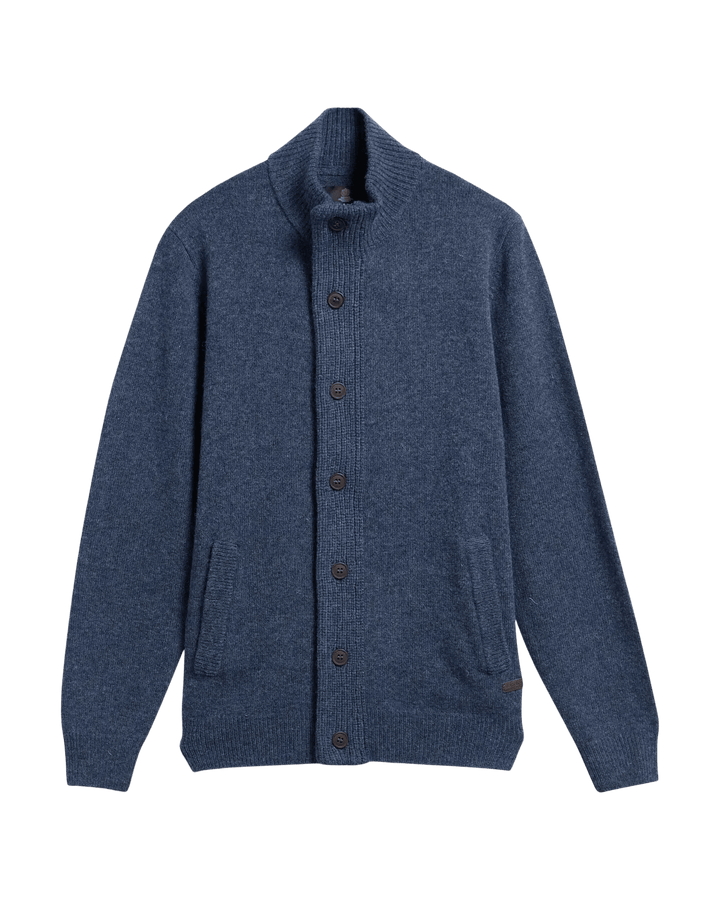 BARBOUR - Cardigan Essential Elbow-Patch en Laine Bleu Indigo Foncé - Lothaire