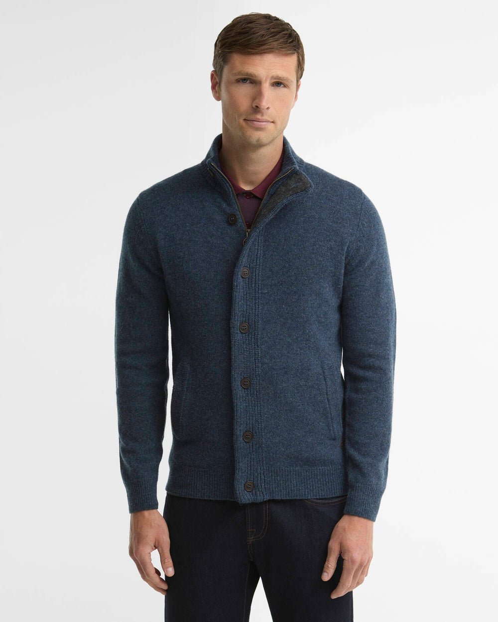 BARBOUR - Cardigan Essential Elbow-Patch en Laine Bleu Indigo Foncé - Lothaire