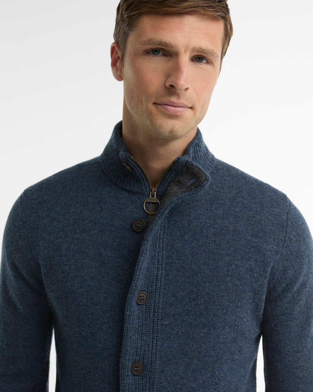 BARBOUR - Cardigan Essential Elbow-Patch en Laine Bleu Indigo Foncé - Lothaire