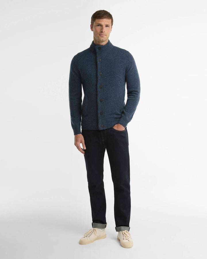 BARBOUR - Cardigan Essential Elbow-Patch en Laine Bleu Indigo Foncé - Lothaire