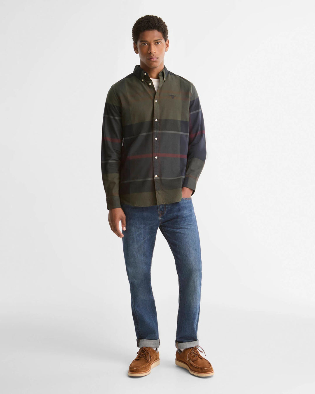 BARBOUR - Chemise Iceloch Ajustée en Coton Brossé à Carreaux Vert Tartan Foncé - Lothaire